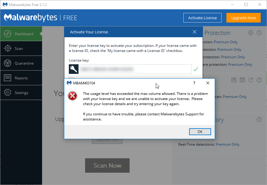 Malwarebytes free version not trial